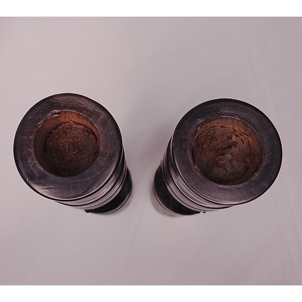 Vintage Mid-Century African Hand-Carved Ebony Wood Candlesticks - Picture 5 of 16